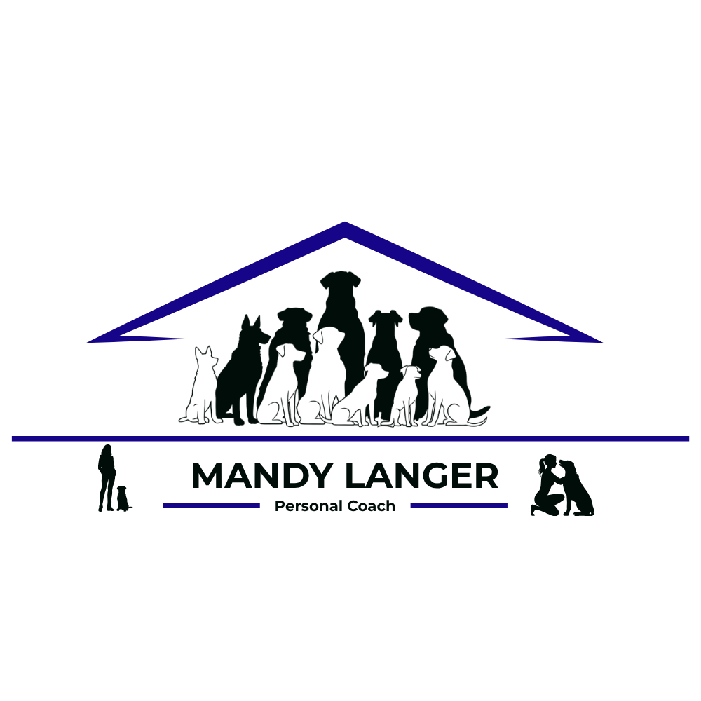 Logo-Design Mandy Langer – Personal Coach, Hunde-Silhouetten unter Dach, schwarz-blau